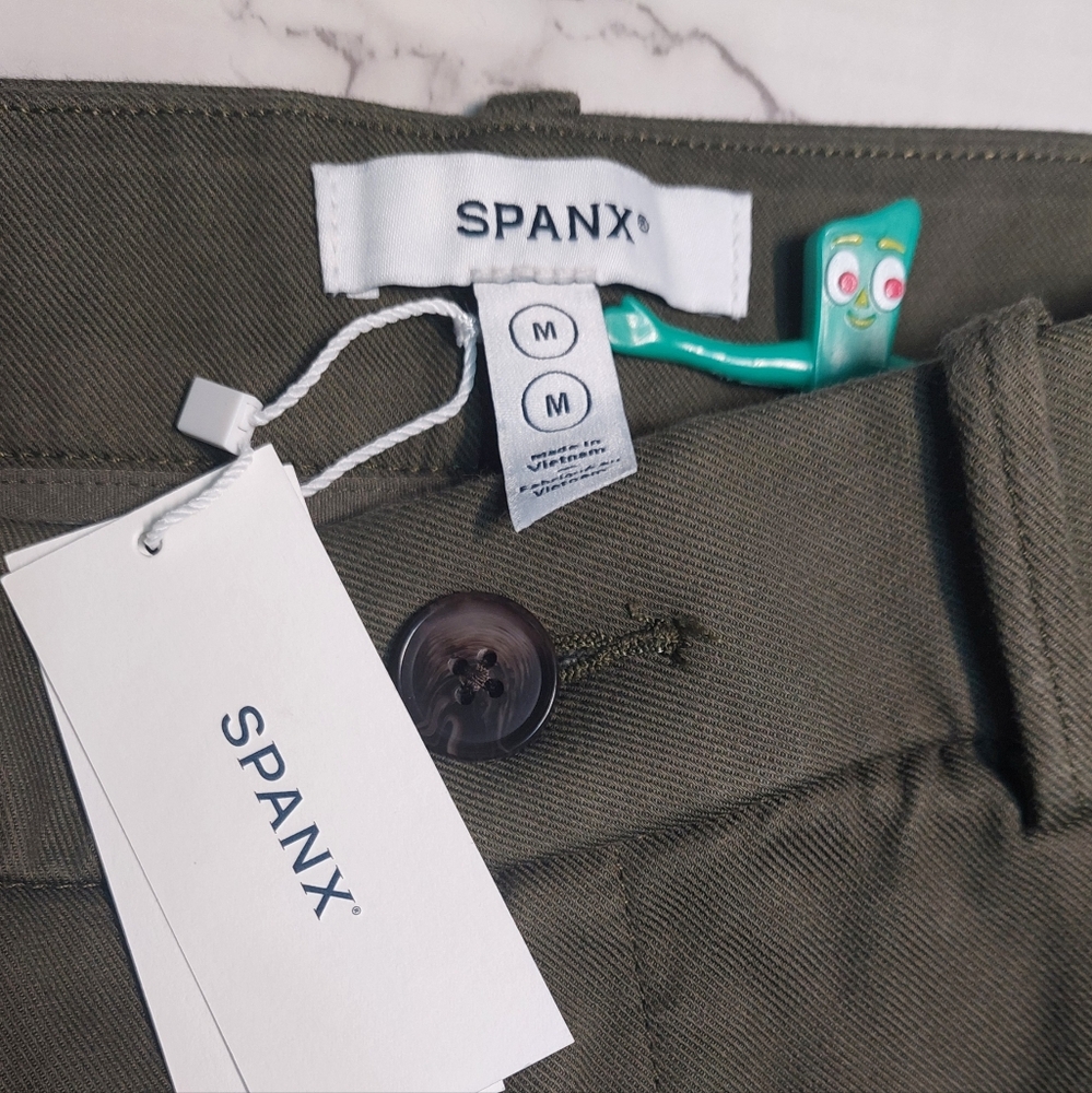 NWT Spanx Deep Pine Green Wide-Leg Stretch Twill Crop Pants, Size M - Picture 4 of 11